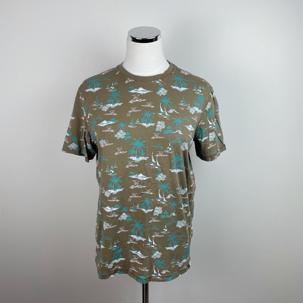 Lost In Paradise Free Planet Sailboat Tropical Brown Blue White Tee Shirt Top